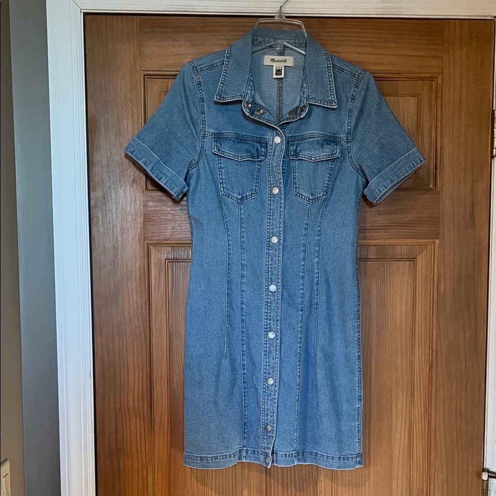 Madewell Blue Denim Seamed Mini Shirt Dress in Palermo wash size 0